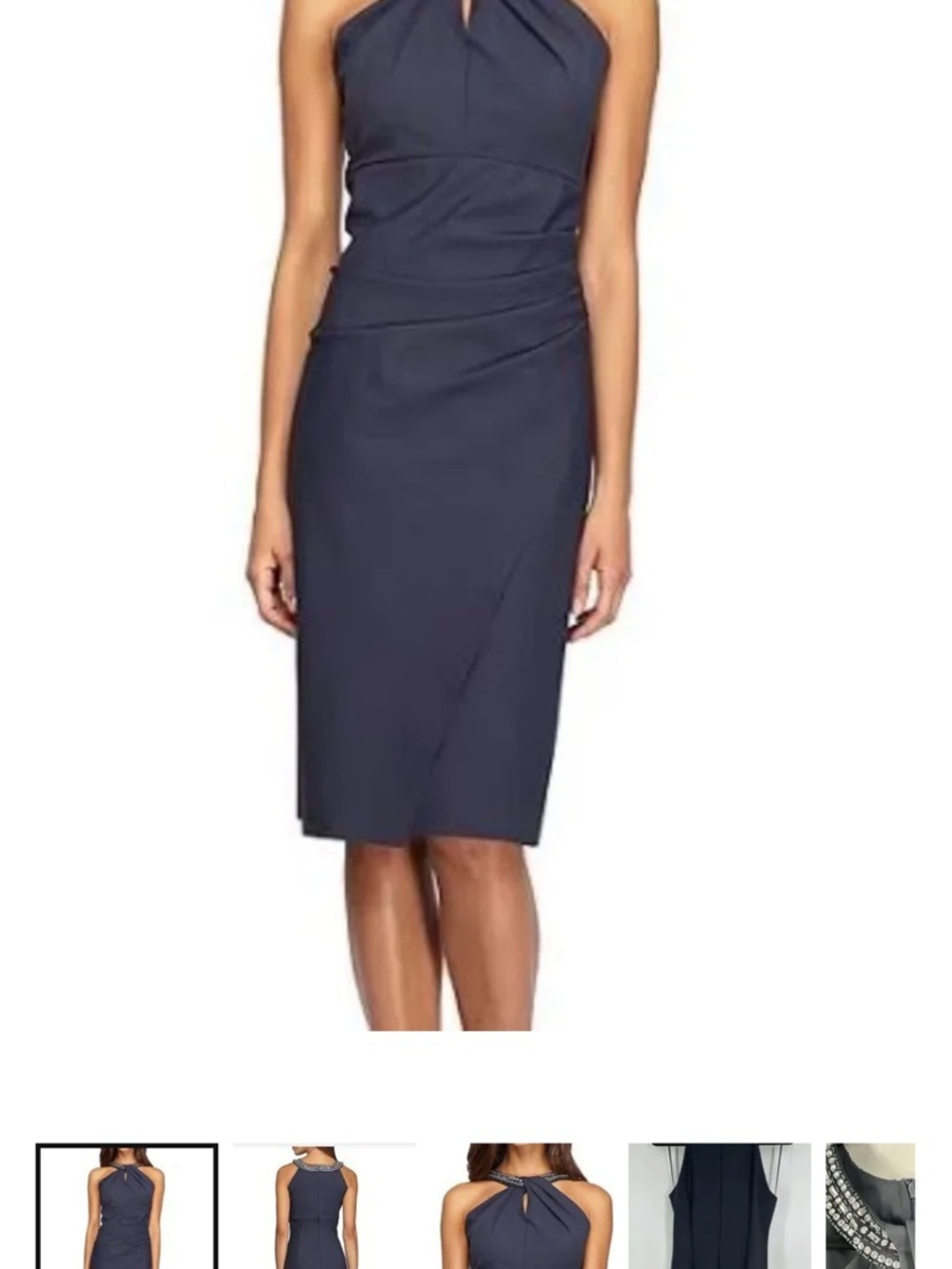 Alex Evenings Gorgeous Grey Halter Sheath Dress with Ruching size 14